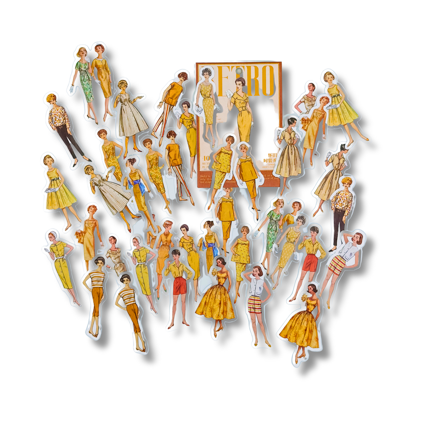Vintage Fashion Figures Illustration Die Cut Stickers