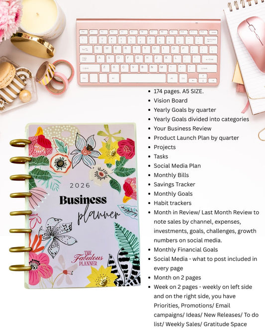 Floral Level Up Business Planner A5 Size - Undated