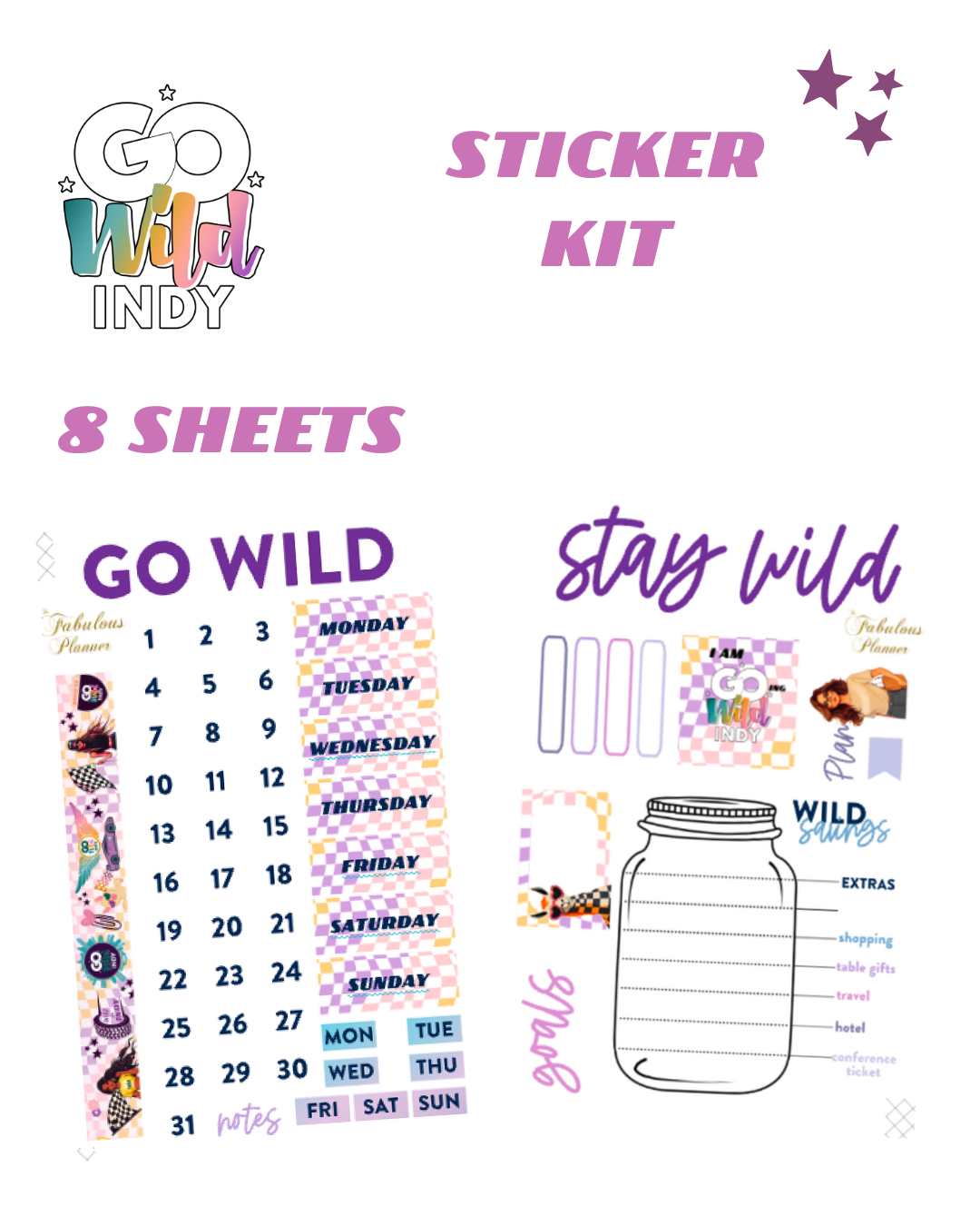 Go Wild Indy Sticker set - 8 sheets