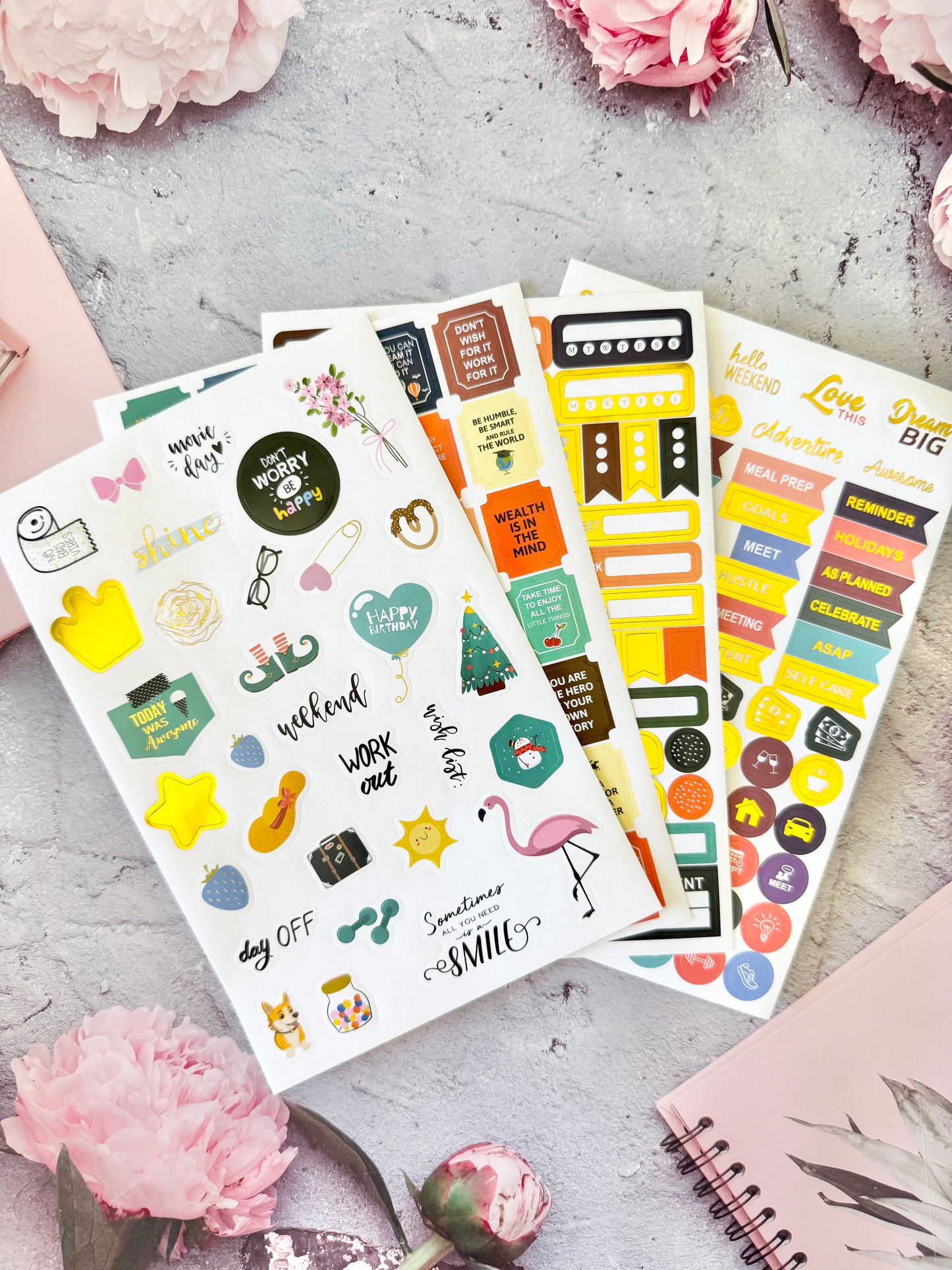 Functional & Colorful Sticker Kit - Set of 4 Pages