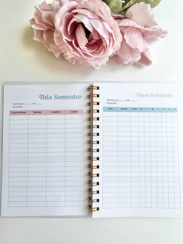 Academic Blue and Pink Gingham Wire-O A5 size Planner