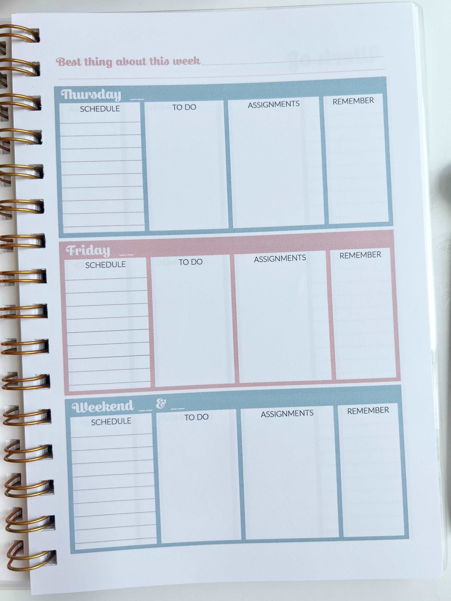 Academic Blue and Pink Gingham Wire-O A5 size Planner