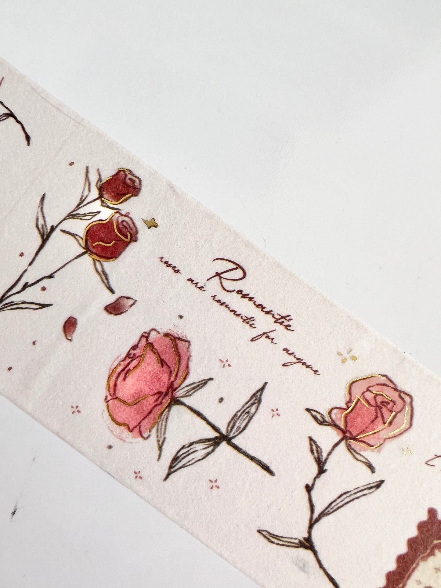 Red Roses and Butterfly Gold Foil Wide Washi Tape