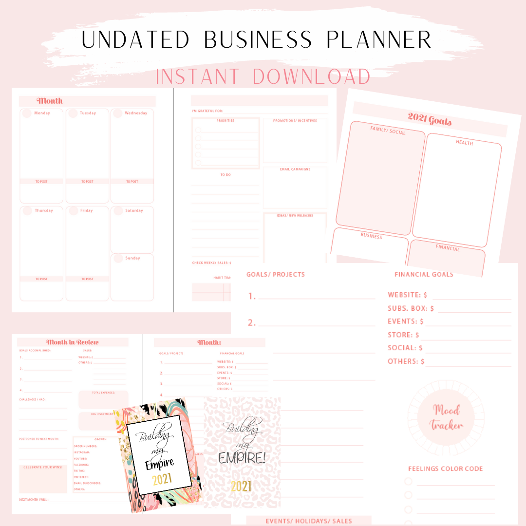 Undated Business Planner A5 Size- Instant Download