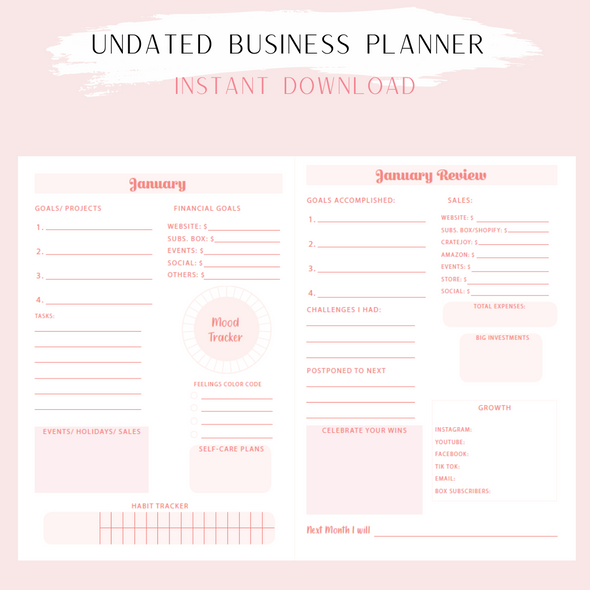 Undated Business Planner A5 Size- Instant Download
