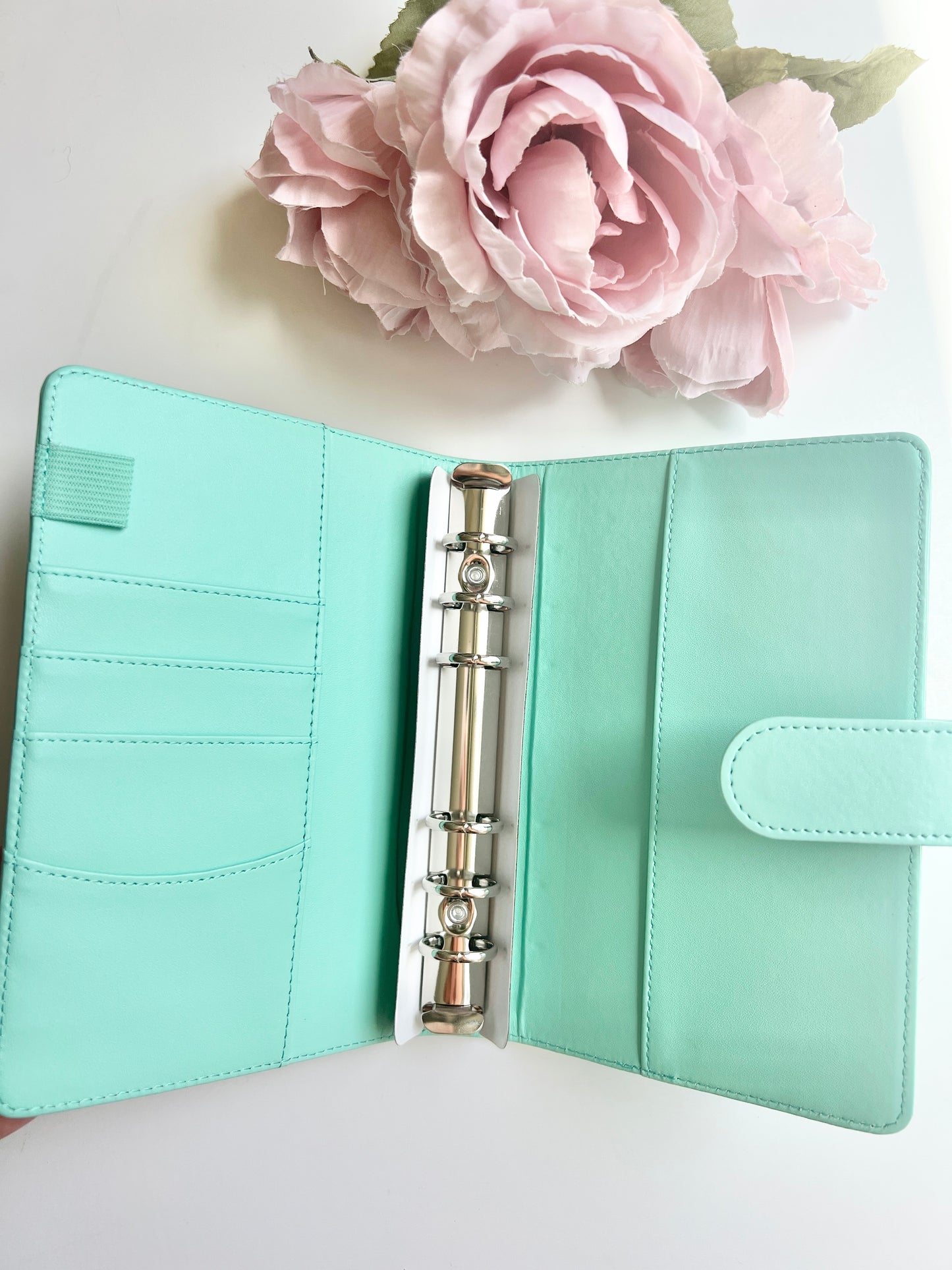 Mint Green and Silver Faux Leather Ring A6 Size Planner