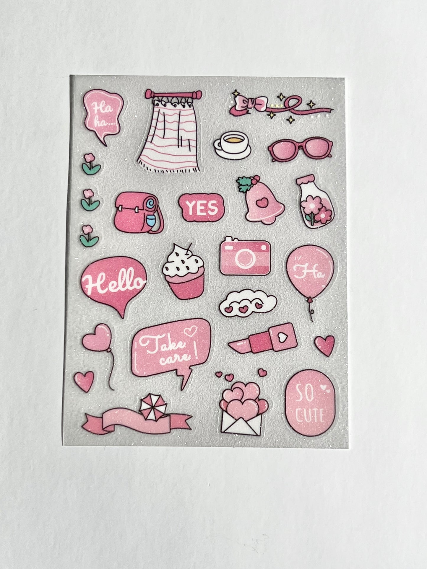 Set of 3 Pink Sparkle Clear Sticker Kit