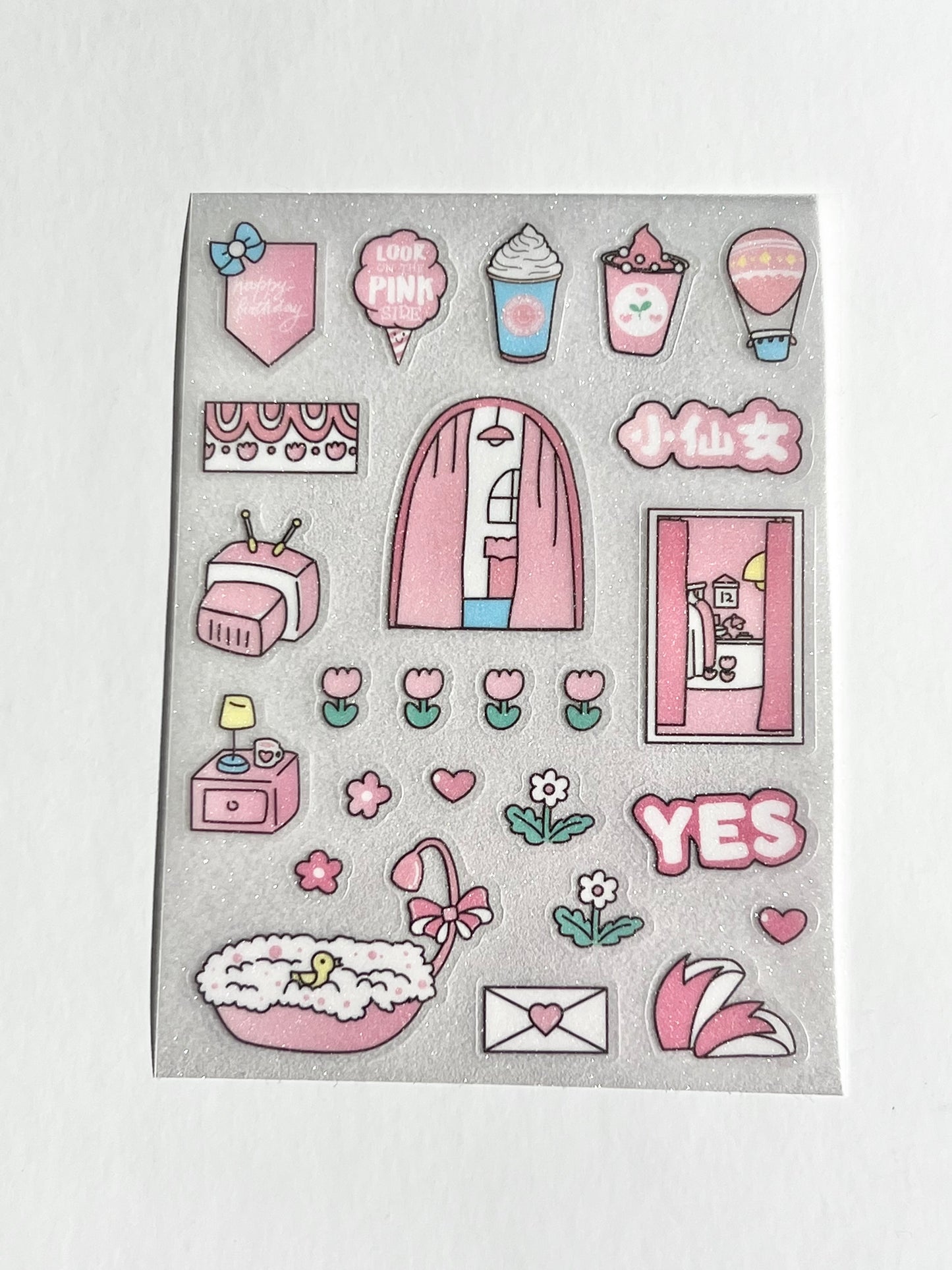 Set of 3 Pink Sparkle Clear Sticker Kit