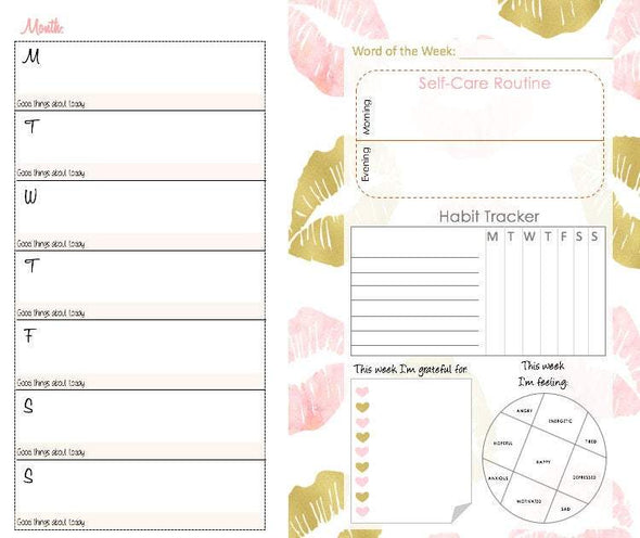 Self Care Motivational Weekly Planner Inserts