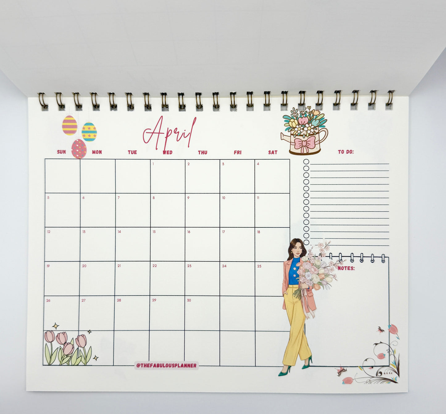 2026 Desk Calendar – Letter Size | Gold Spiral Binding
