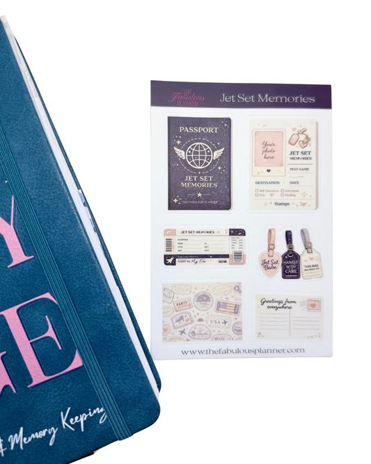 Jet Set Memories Travel Sticker Sheet | Vacation Planner Stickers | Travel Journal Stickers