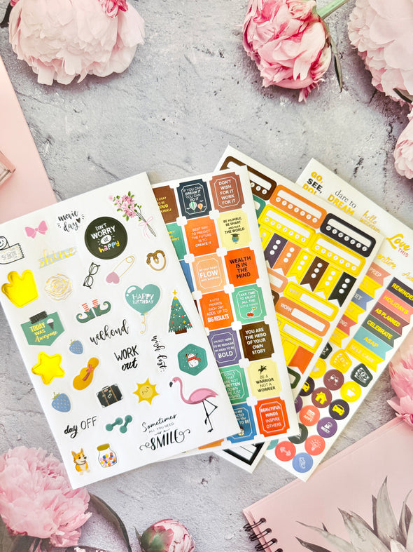 Functional & Colorful Sticker Kit - Set of 4 Pages