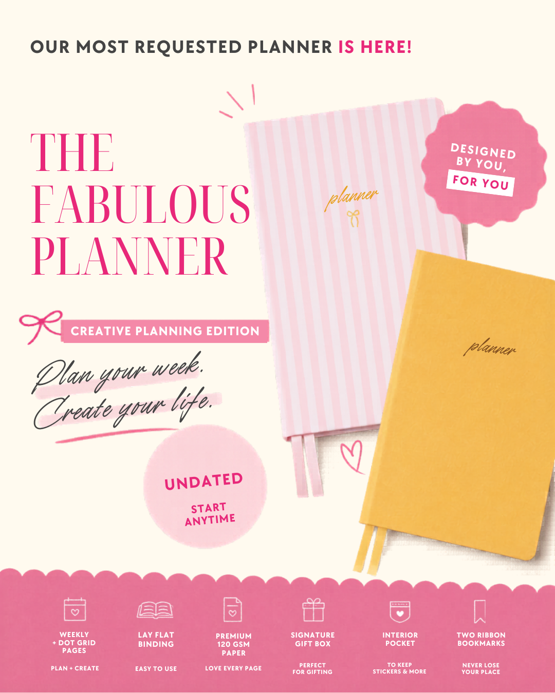 Undated Weekly Planner & Creative Journal | A5 Linen Planner with Dot Grid Pages
