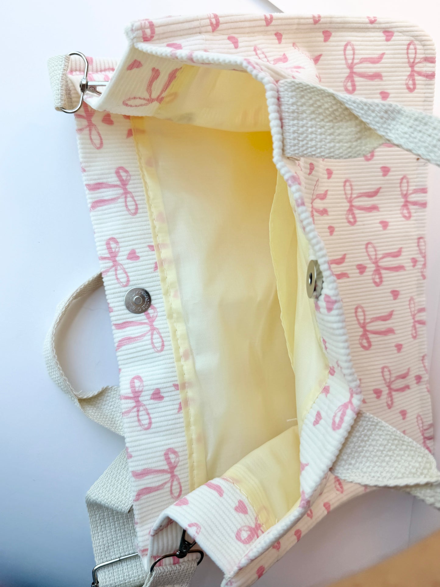 Bow & Go Craft Tote Bag | Coquette Pink Bow Organizer for Journaling & Crafts