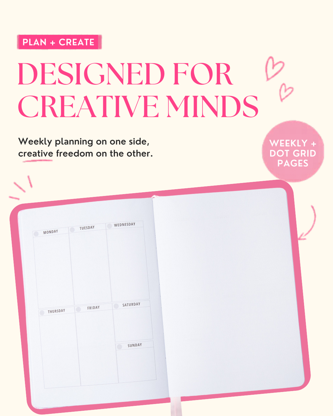 Undated Weekly Planner & Creative Journal | A5 Linen Planner with Dot Grid Pages