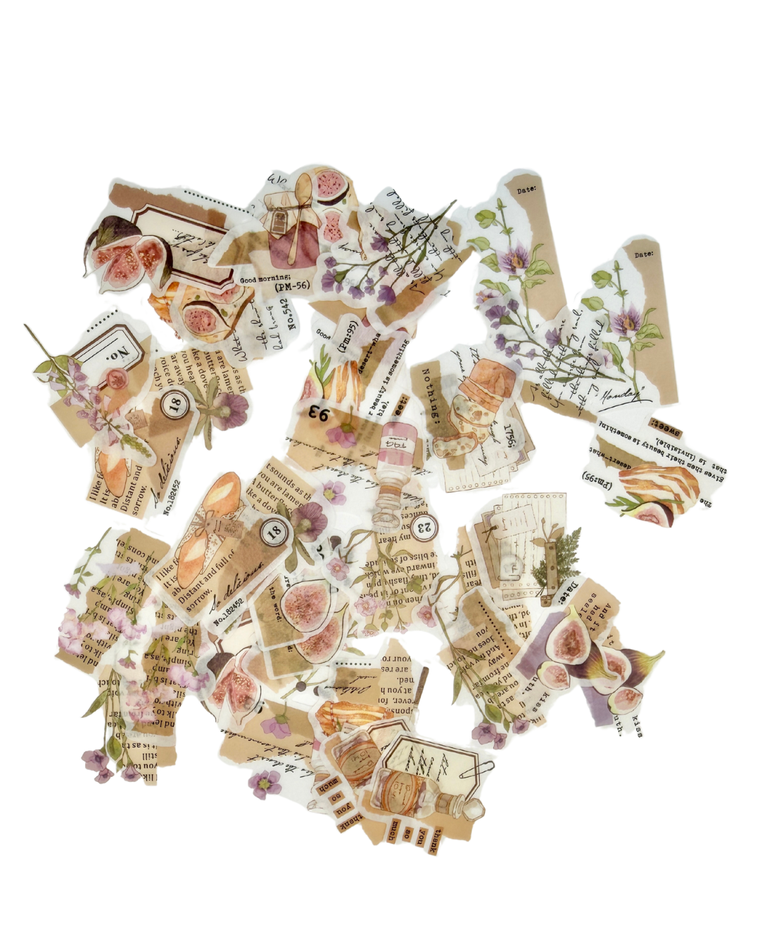 Vintage Floral Washi Sticker Pack | Transparent Journaling Stickers