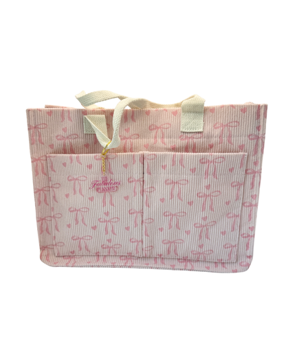 Bow & Go Craft Tote Bag | Coquette Pink Bow Organizer for Journaling & Crafts