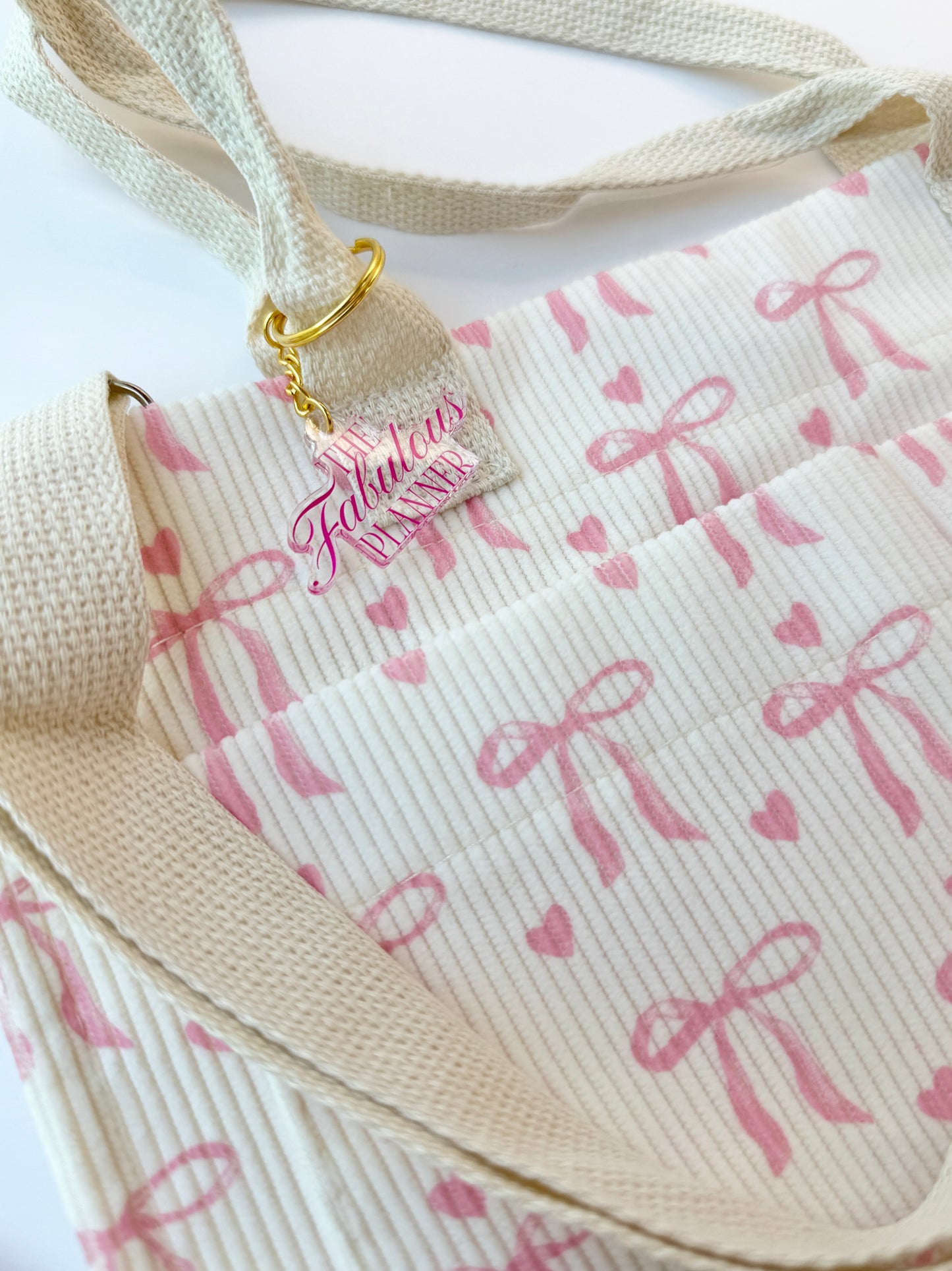 Bow & Go Craft Tote Bag | Coquette Pink Bow Organizer for Journaling & Crafts