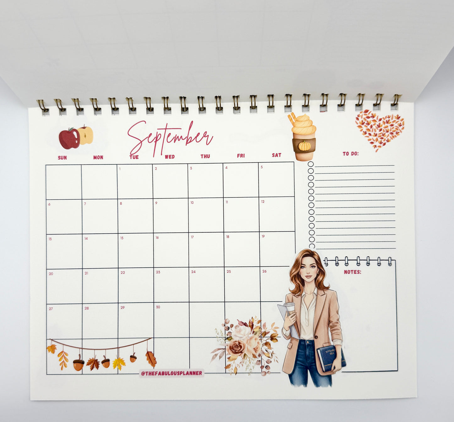 2026 Desk Calendar – Letter Size | Gold Spiral Binding