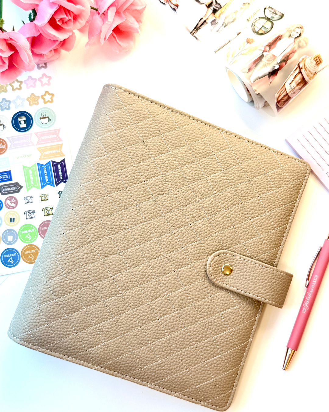 A5 Quilted Faux Leather Ring Planner Luxe Binder