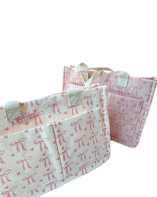 Bow & Go Craft Tote Bag | Coquette Pink Bow Organizer for Journaling & Crafts