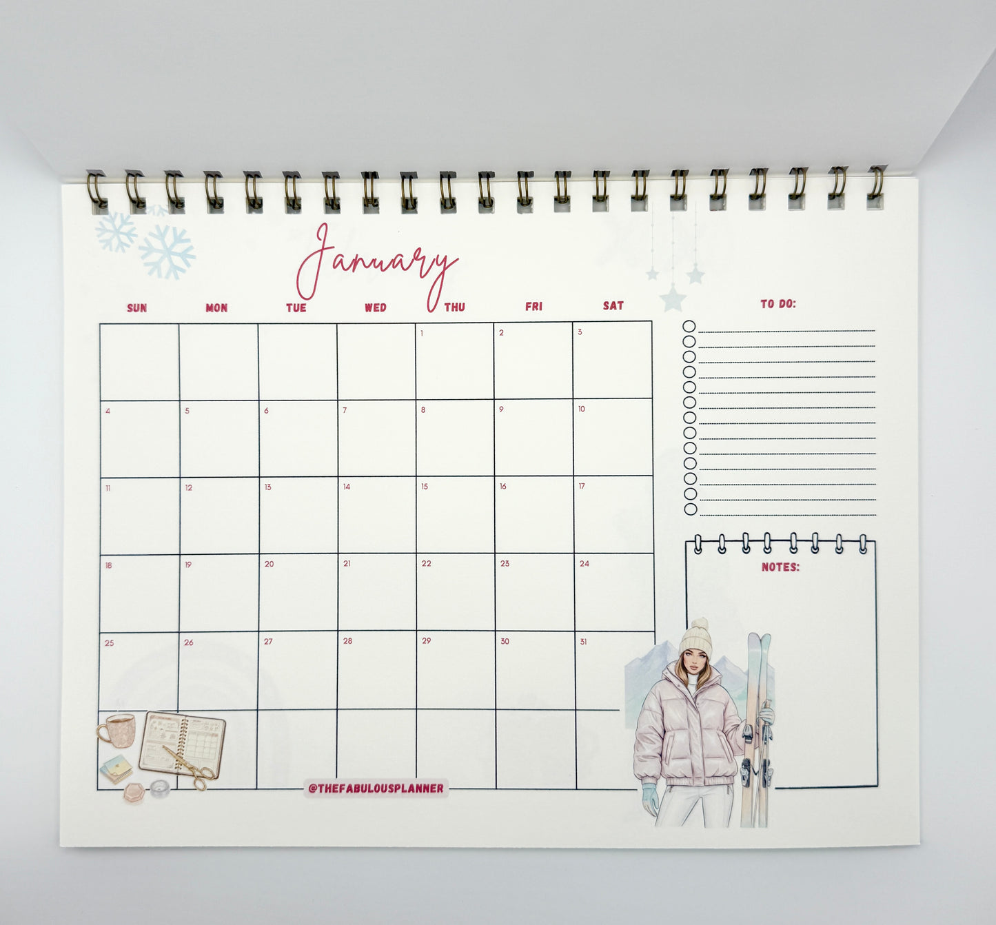 2026 Desk Calendar – Letter Size | Gold Spiral Binding