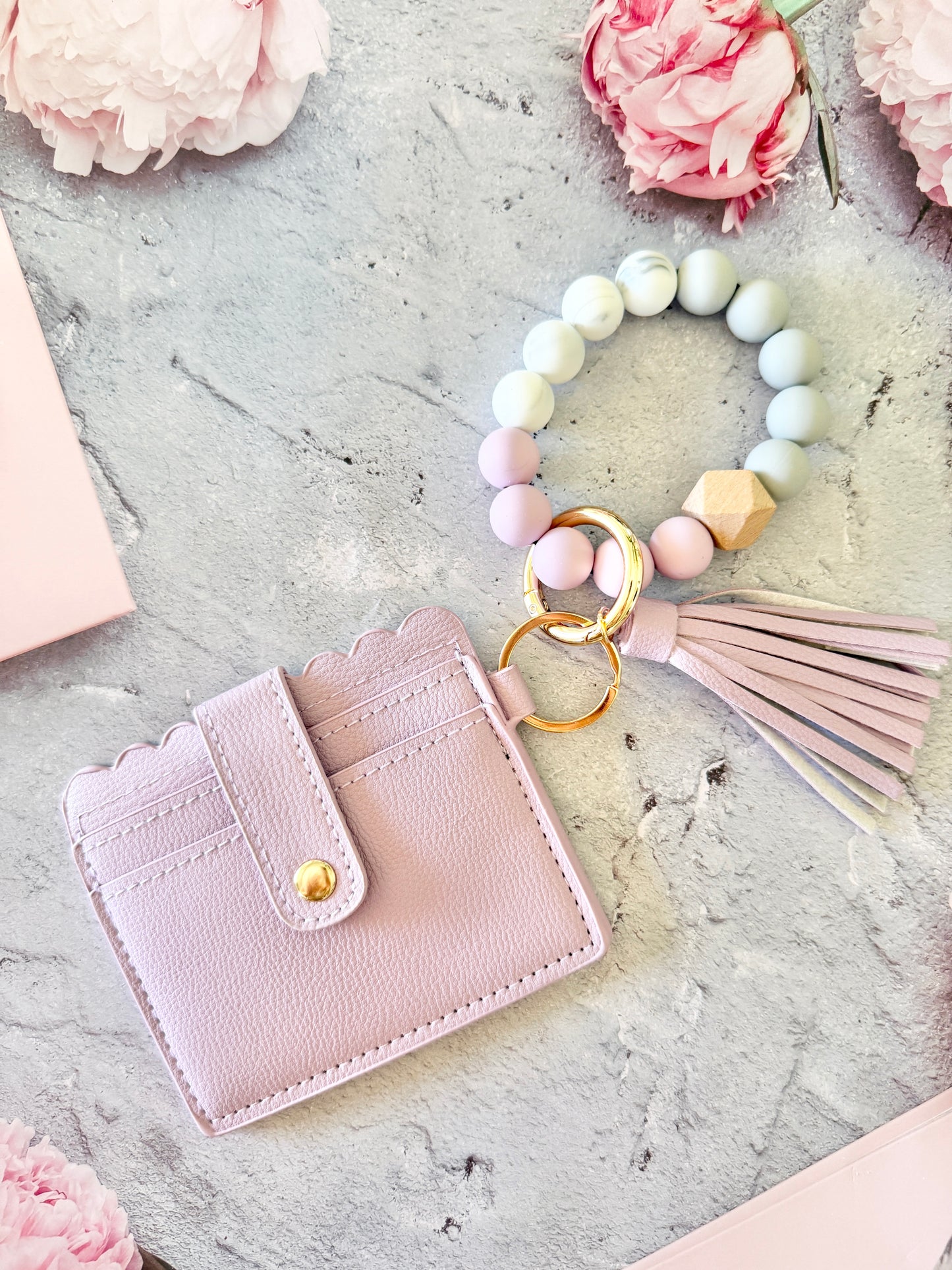 Keychain Wallet With Wristlet and Beads