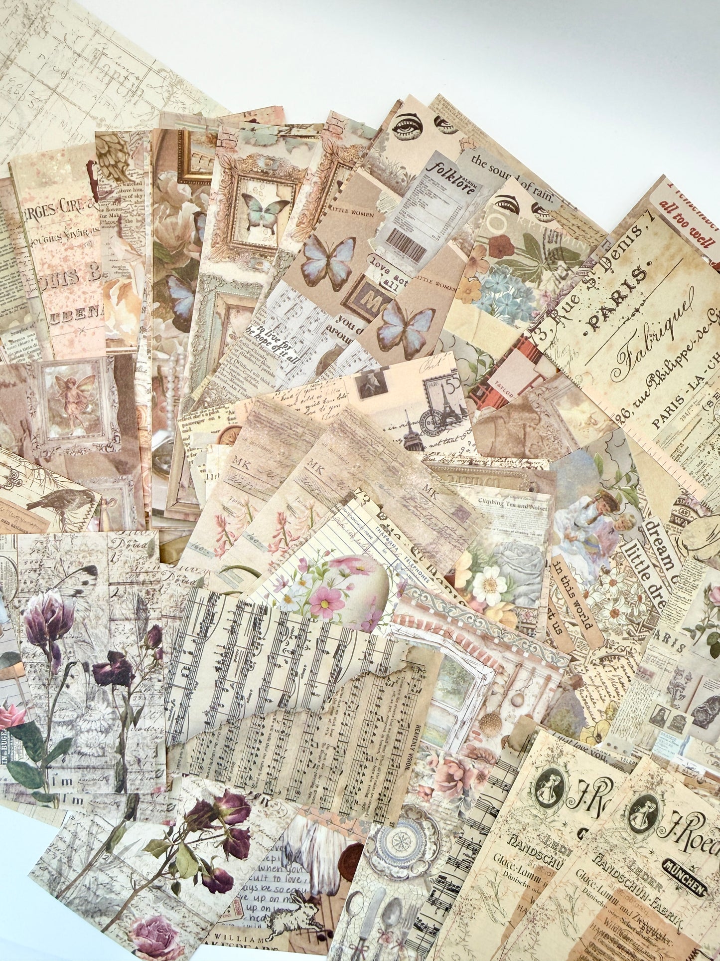 Vintage Ephemera Paper Pack | 50 Piece Junk Journal Collection