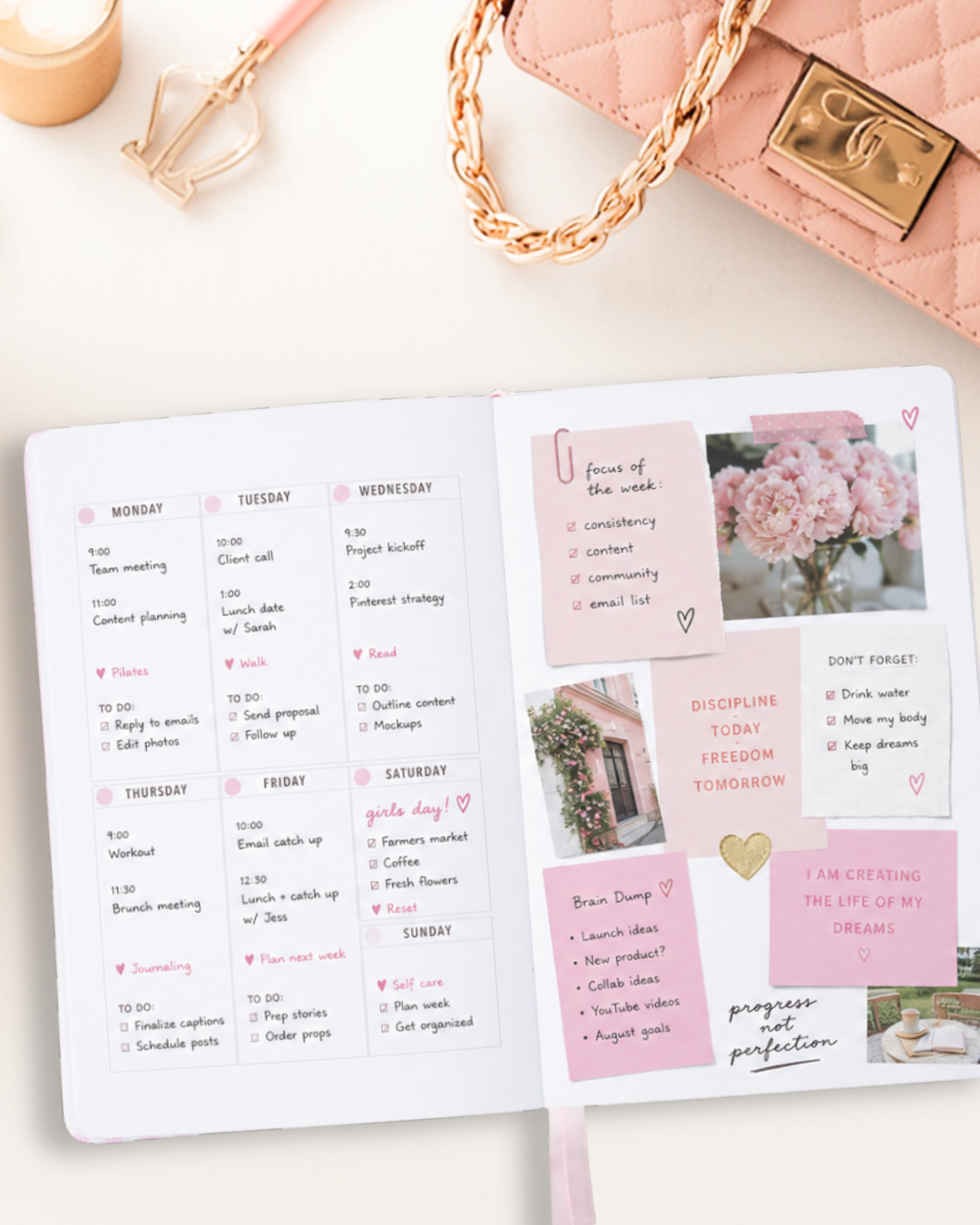 Undated Weekly Planner & Creative Journal | A5 Linen Planner with Dot Grid Pages