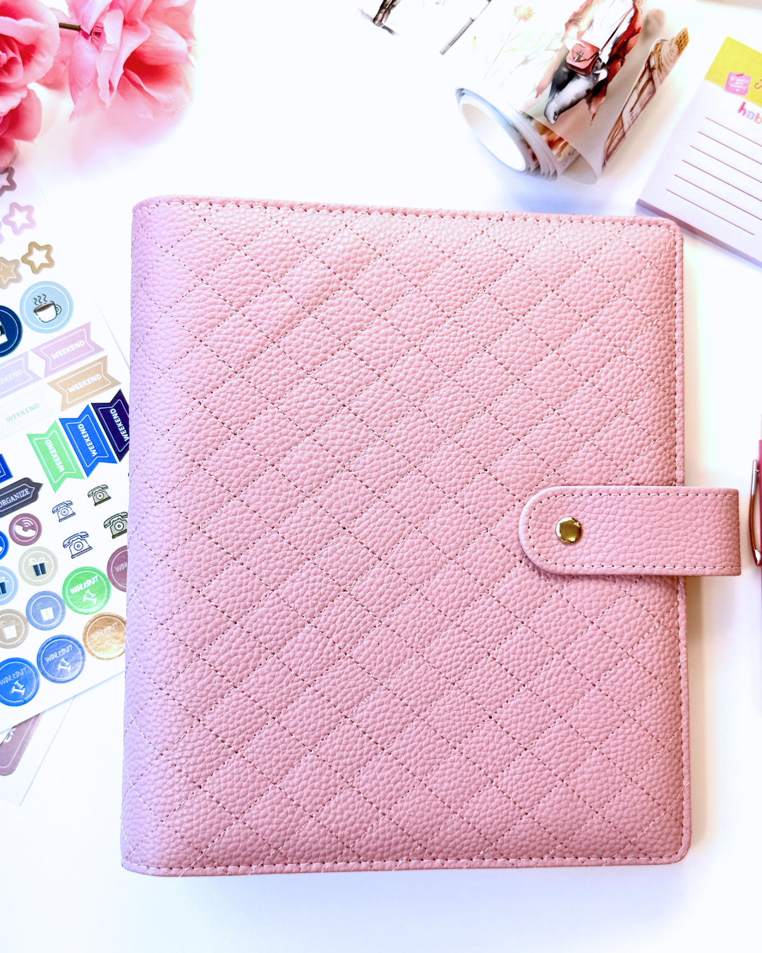 A5 Quilted Faux Leather Ring Planner Luxe Binder