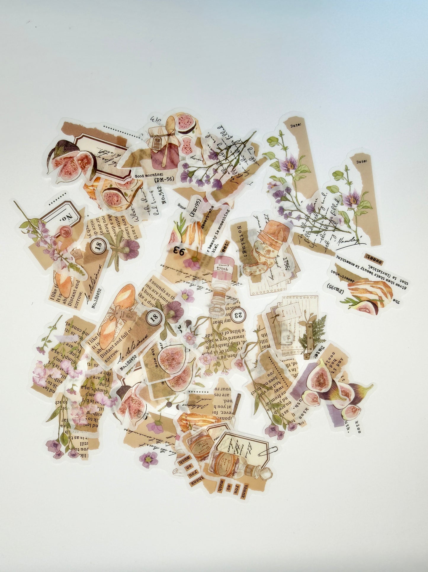 Vintage Floral Washi Sticker Pack | Transparent Journaling Stickers