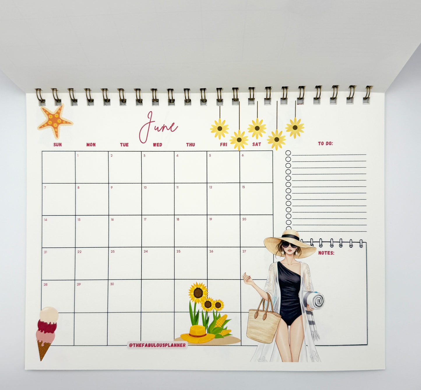 2026 Desk Calendar – Letter Size | Gold Spiral Binding
