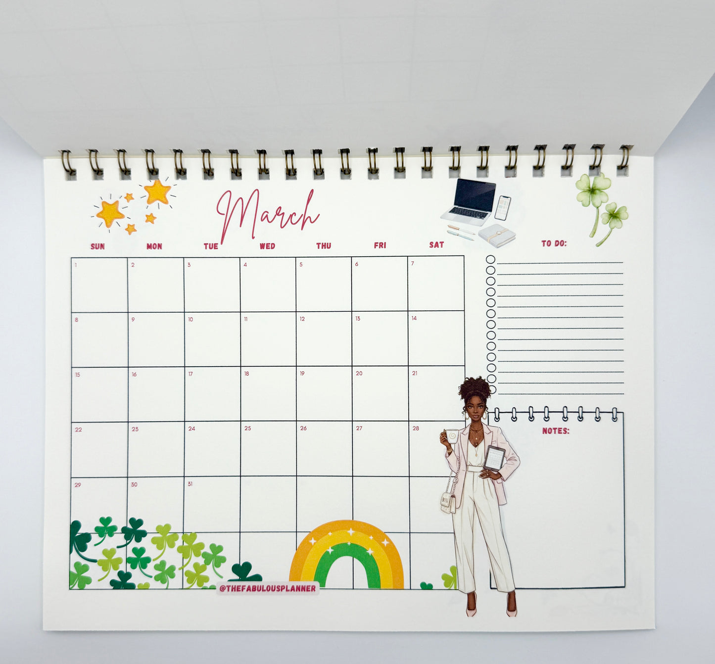 2026 Desk Calendar – Letter Size | Gold Spiral Binding