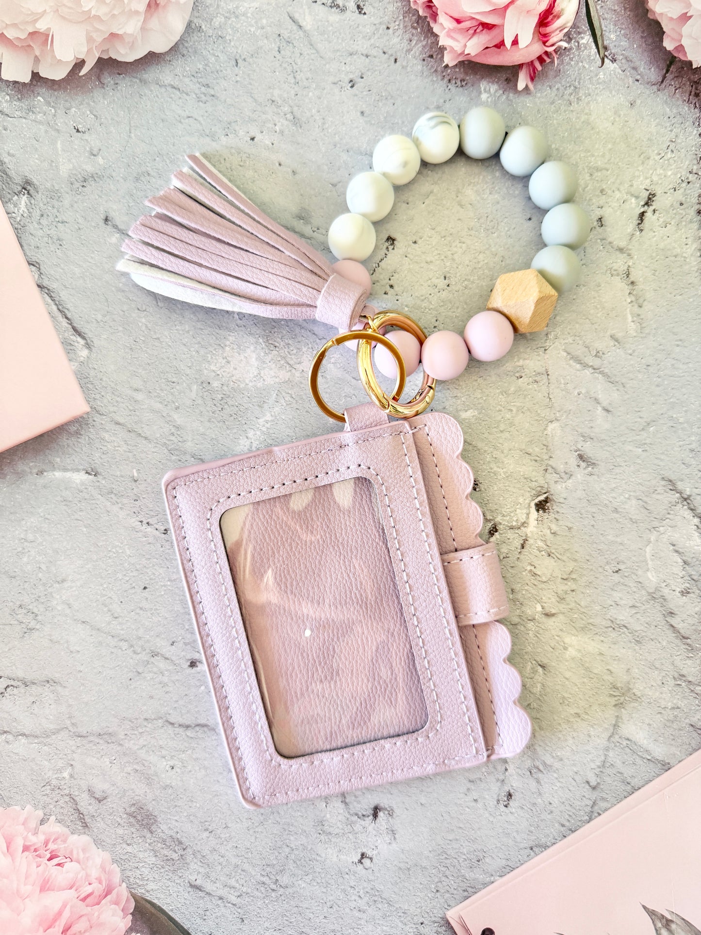 Keychain Wallet With Wristlet and Beads