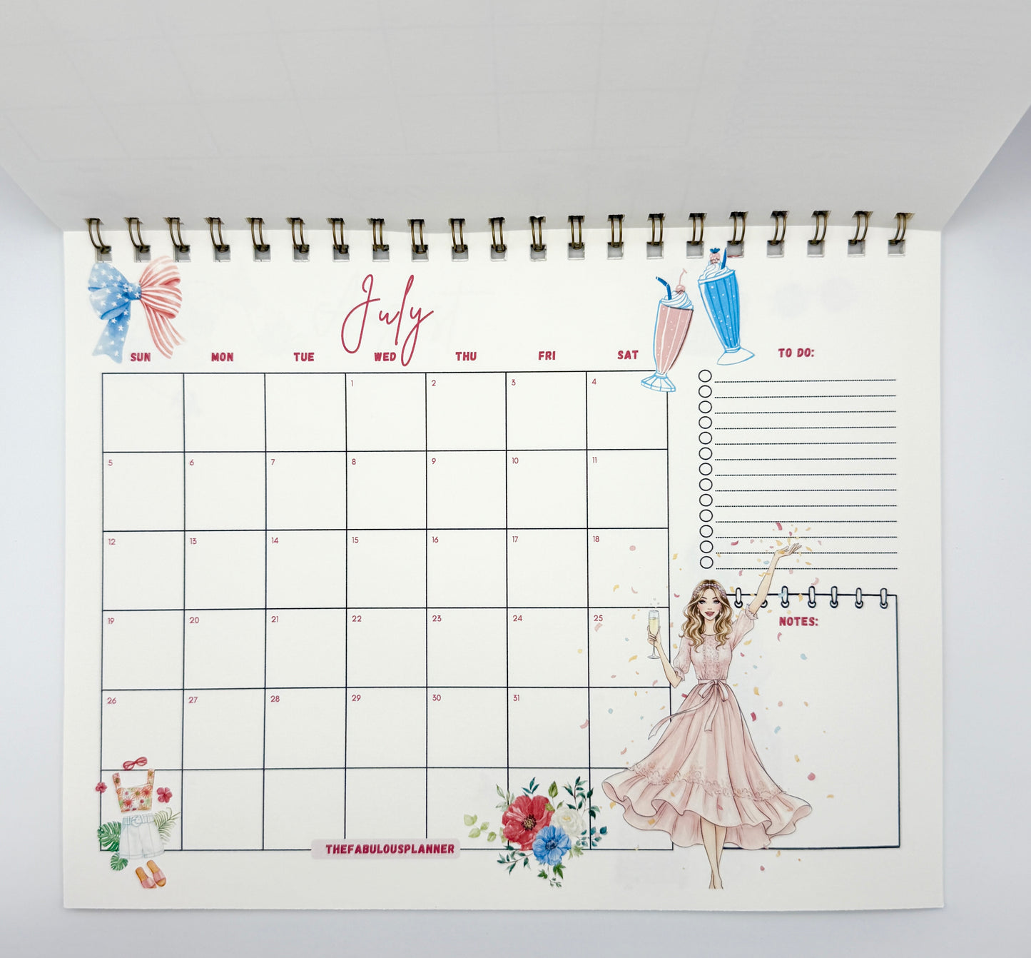 2026 Desk Calendar – Letter Size | Gold Spiral Binding