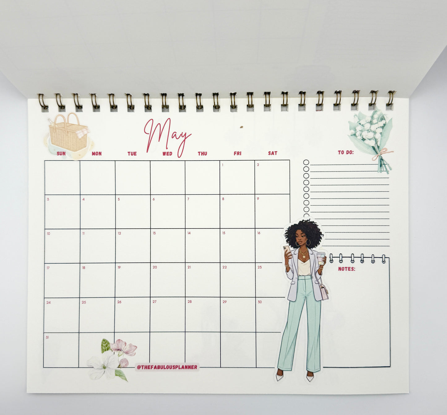 2026 Desk Calendar – Letter Size | Gold Spiral Binding
