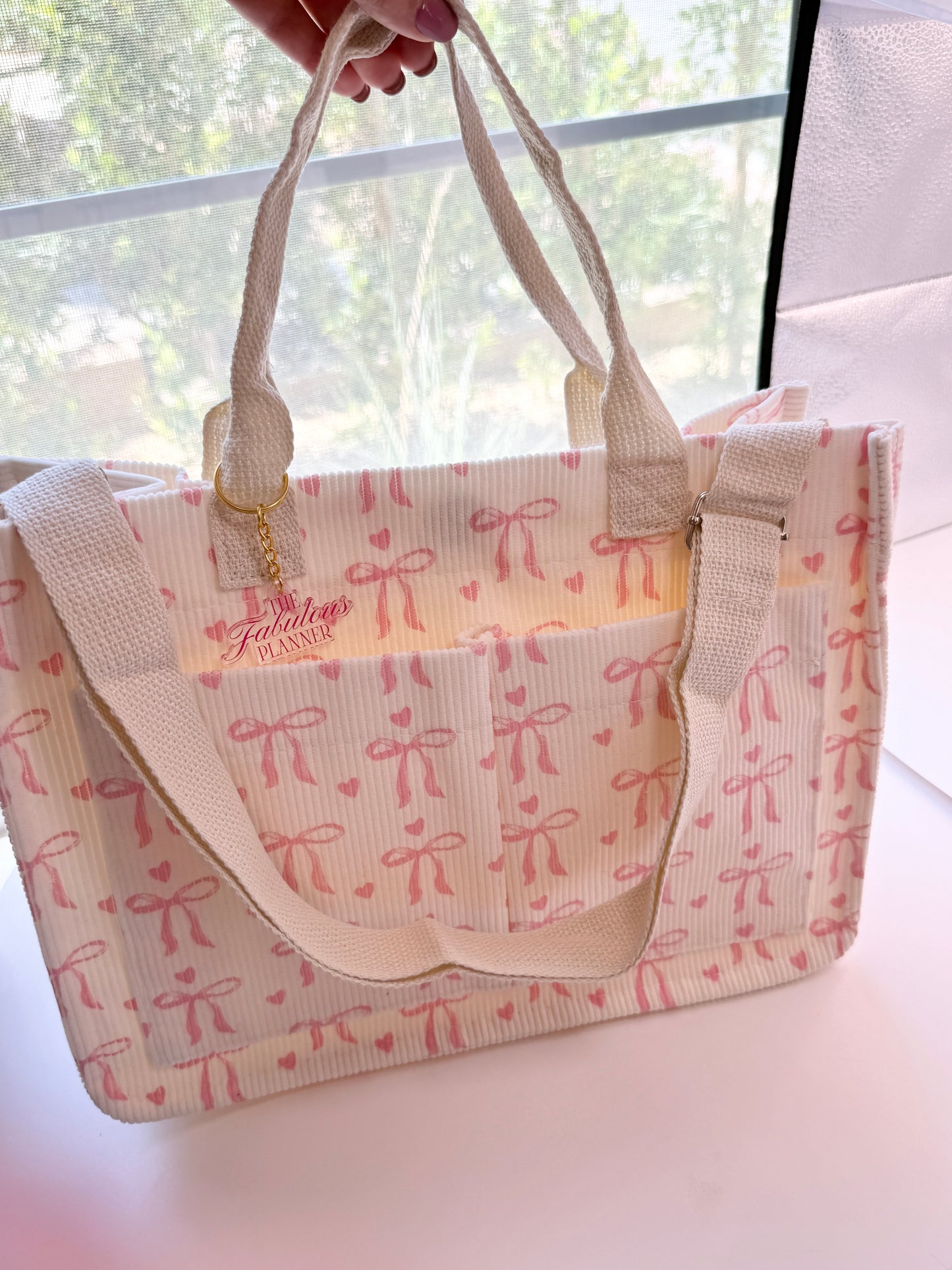 Bow & Go Craft Tote Bag | Coquette Pink Bow Organizer for Journaling & Crafts