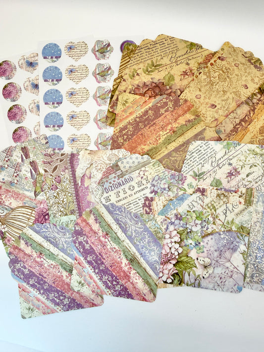 Vintage Floral Junk Journal Ephemera Kit with Sticker Sheets & Journaling Paper