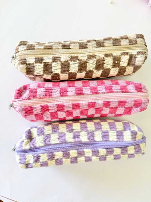 Checkered Pouch Knitted Pencil case