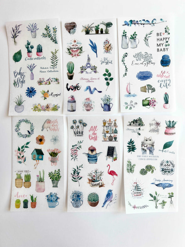 6 Sheets Boho Plants Fashion Illustration Chic Planner Clear Stickers