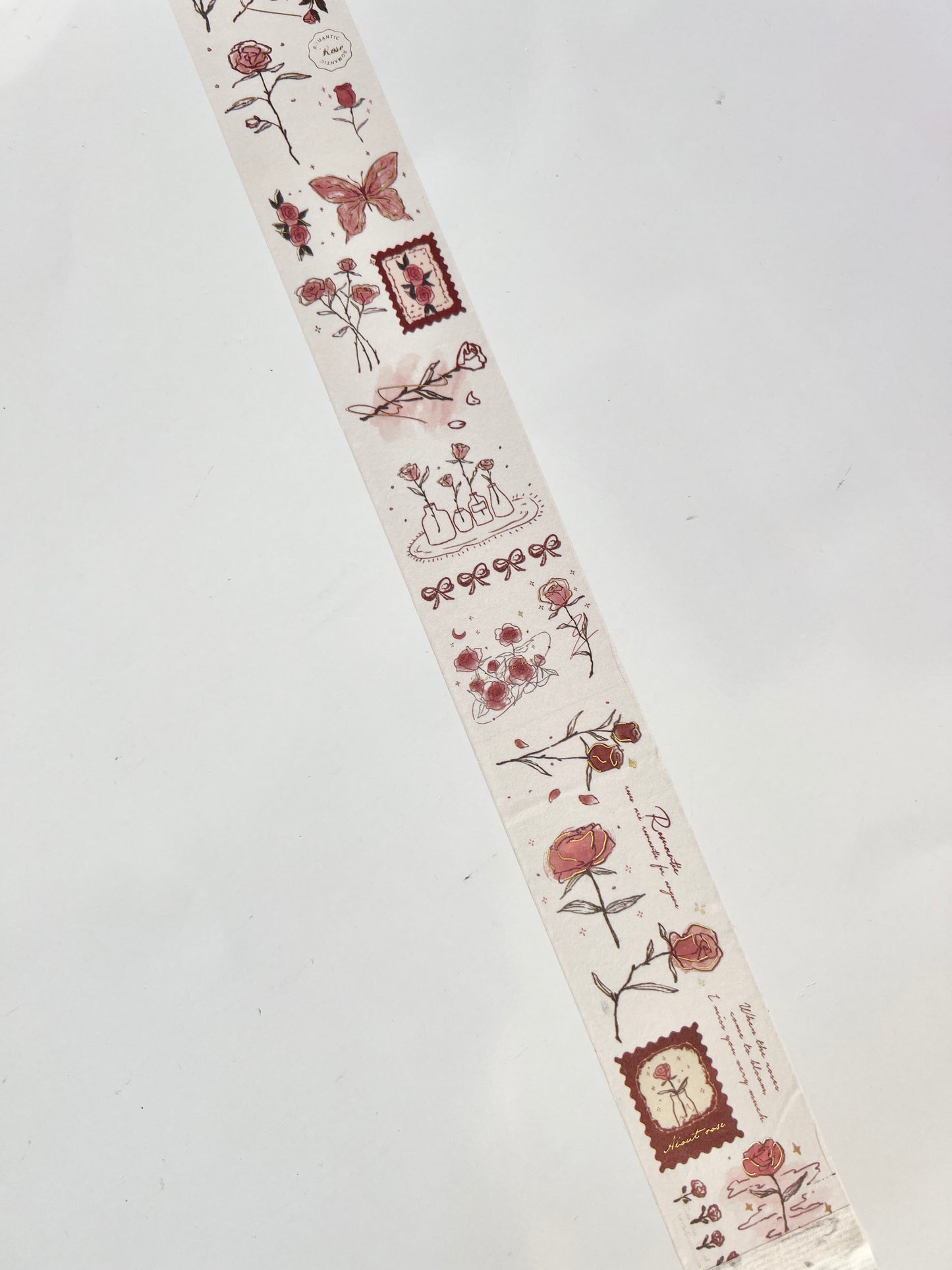 Red Roses and Butterfly Gold Foil Wide Washi Tape