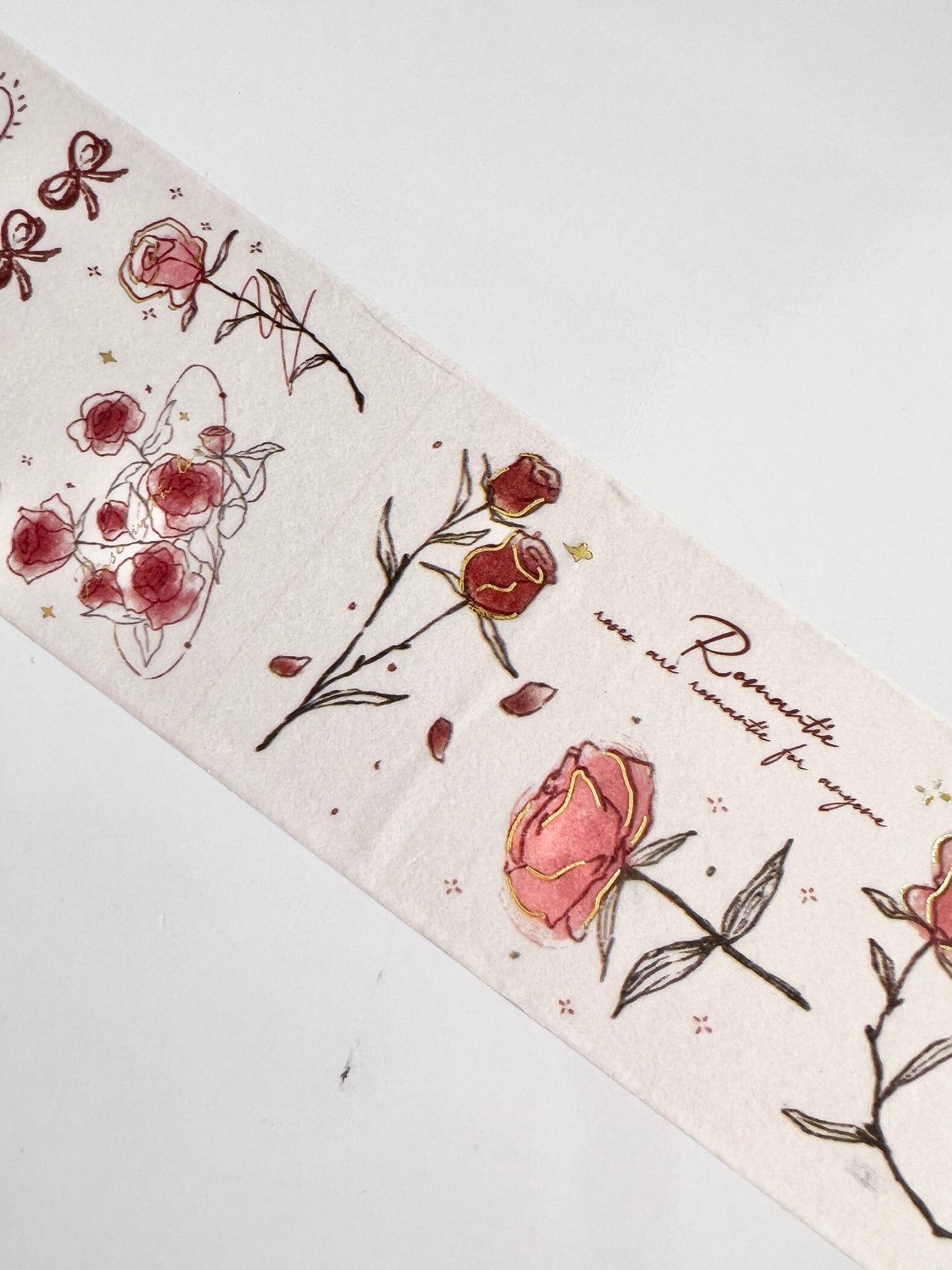 Red Roses and Butterfly Gold Foil Wide Washi Tape