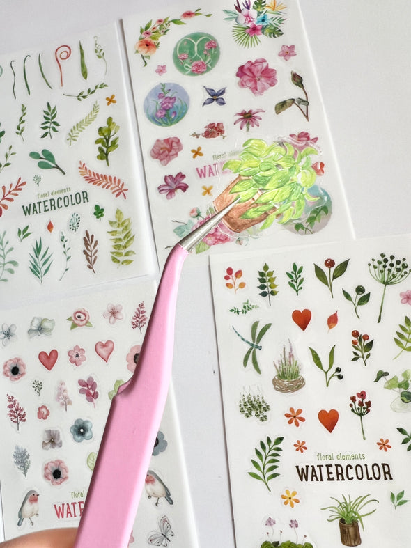 Watercolor House Plants Clear Stickers - 6 sheets