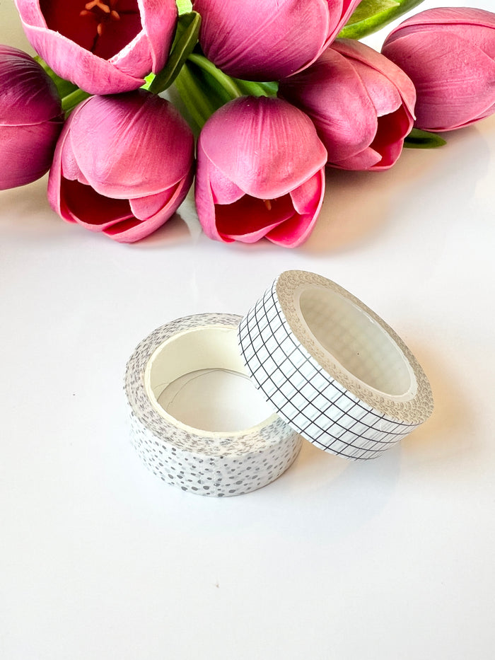 Dot and Grid Black and White Washi Tape - Set of 2