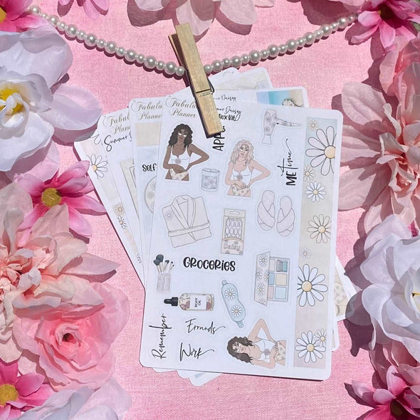 4 Sheets - Daisy Sunflower Summer Planner Stickers Kit