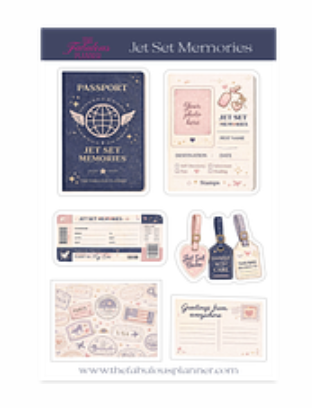 Jet Set Memories Travel Sticker Sheet | Vacation Planner Stickers | Travel Journal Stickers