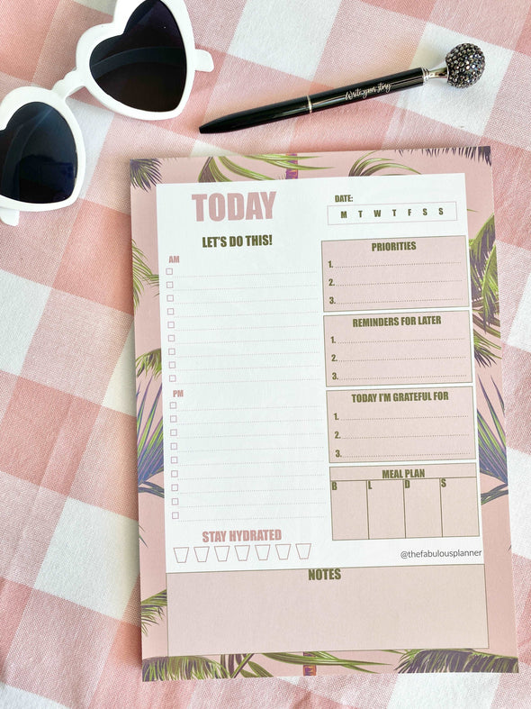 Beverly Hills Tropical Leaves Pink Daily Notepad