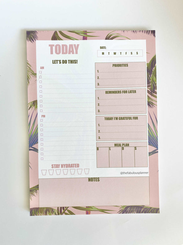 Beverly Hills Tropical Leaves Pink Daily Notepad