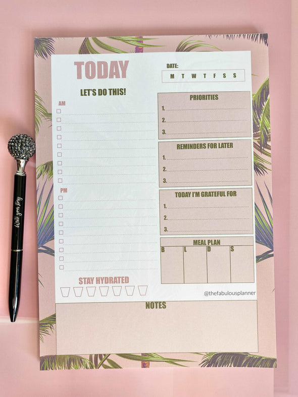 Beverly Hills Tropical Leaves Pink Daily Notepad