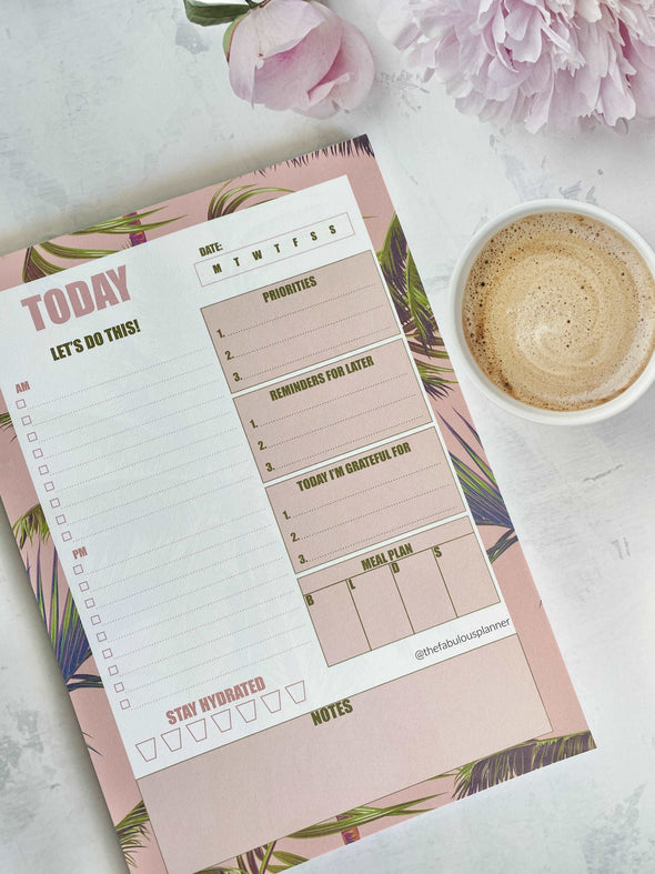 Beverly Hills Tropical Leaves Pink Daily Notepad